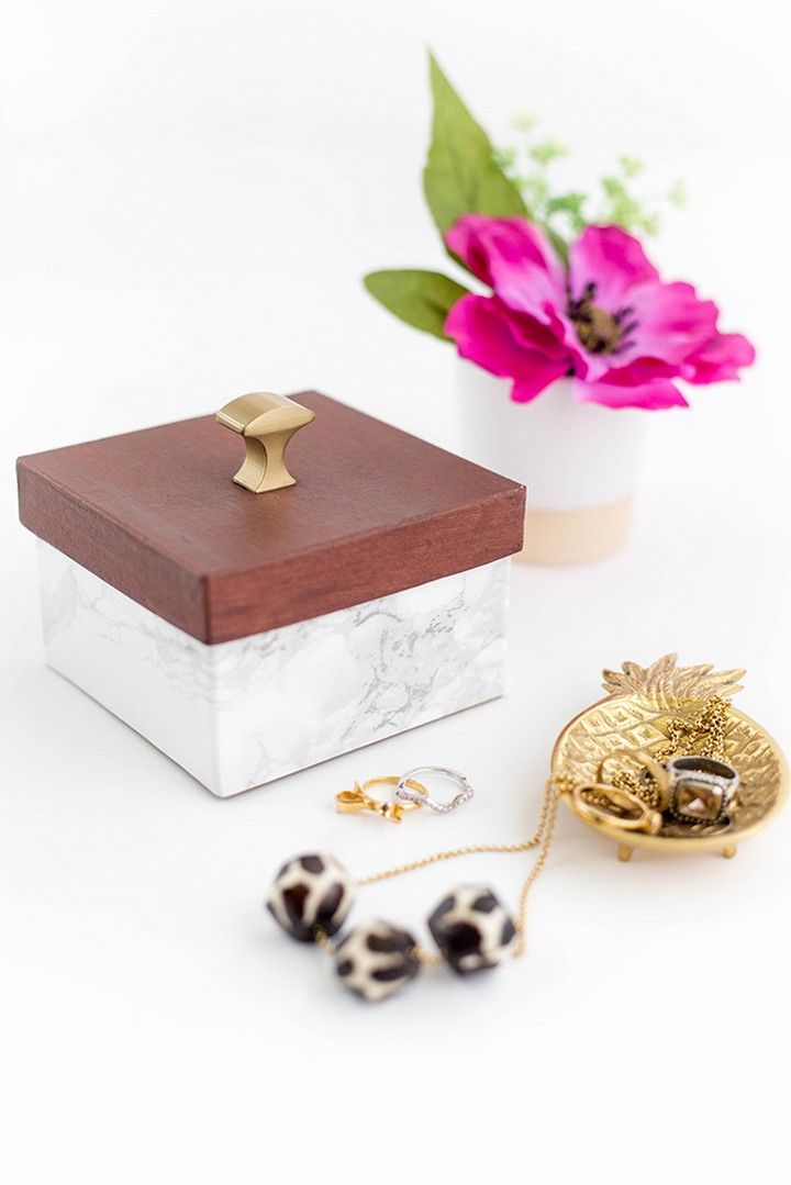 DIY Faux Wood And Marble Trinket Box