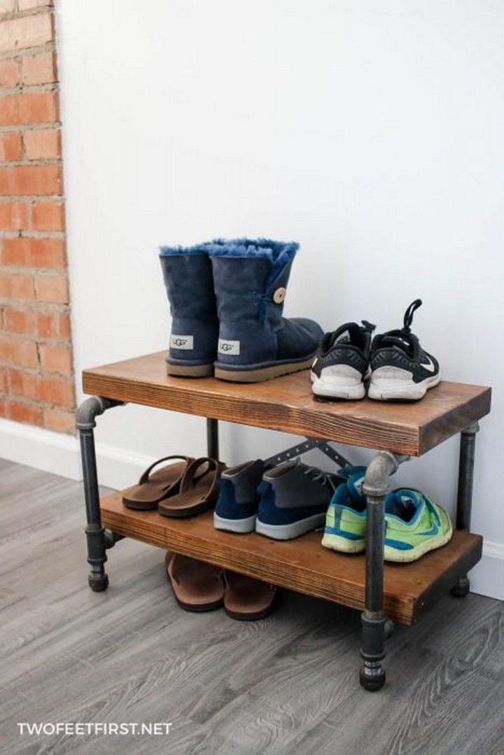 DIY Industrial Shoe Rack With Pipe And Wood