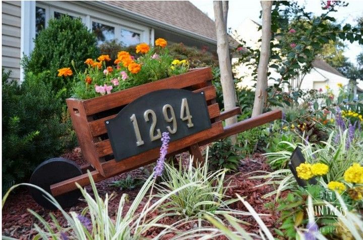 DIY Wooden Home Address Wheelbarrow