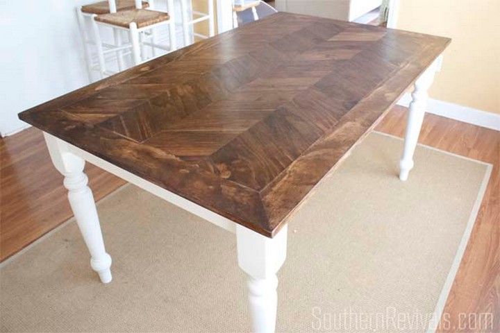 Top To Herringbone Table Makeover
