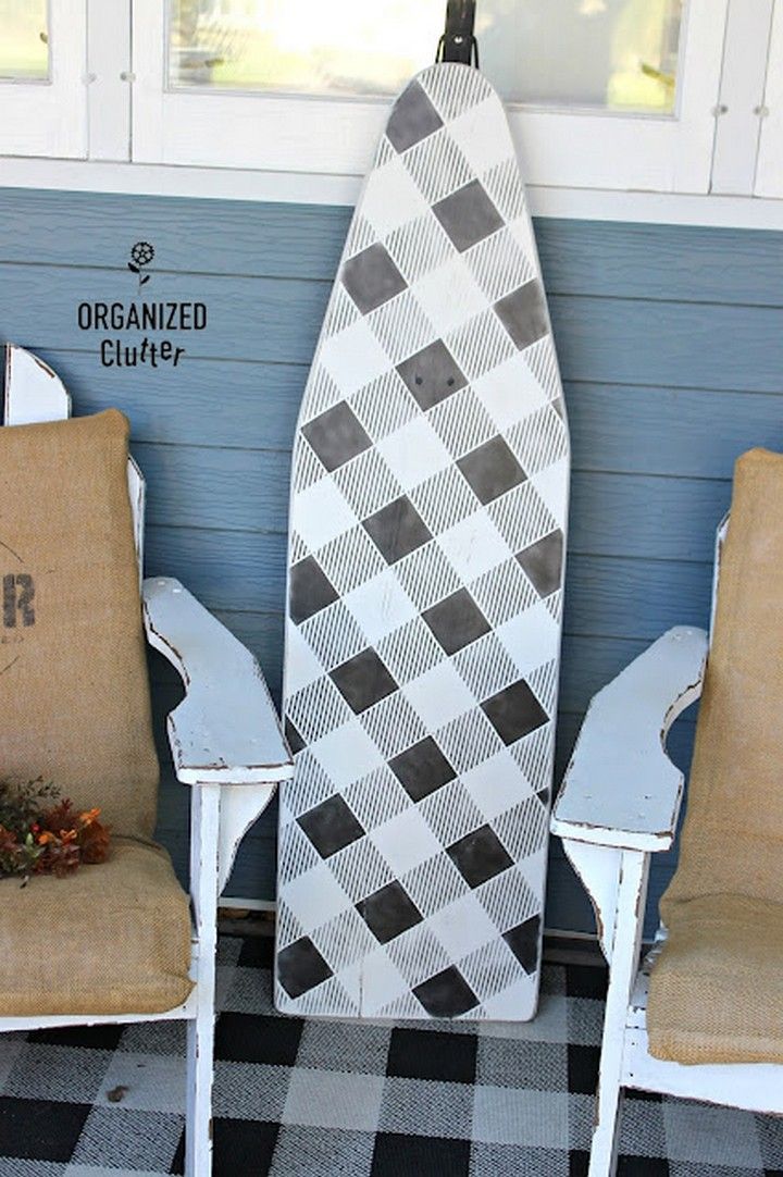 Vintage Ironing Board Decor With A Buffalo Check Stencil