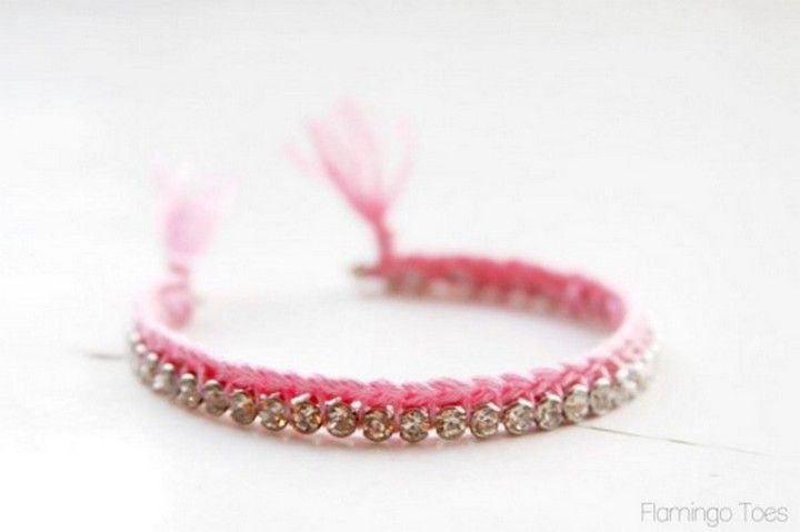 Braided Thread And Rhinestone Bracelet