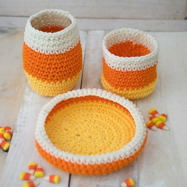Candy Corn Crochet Baskets