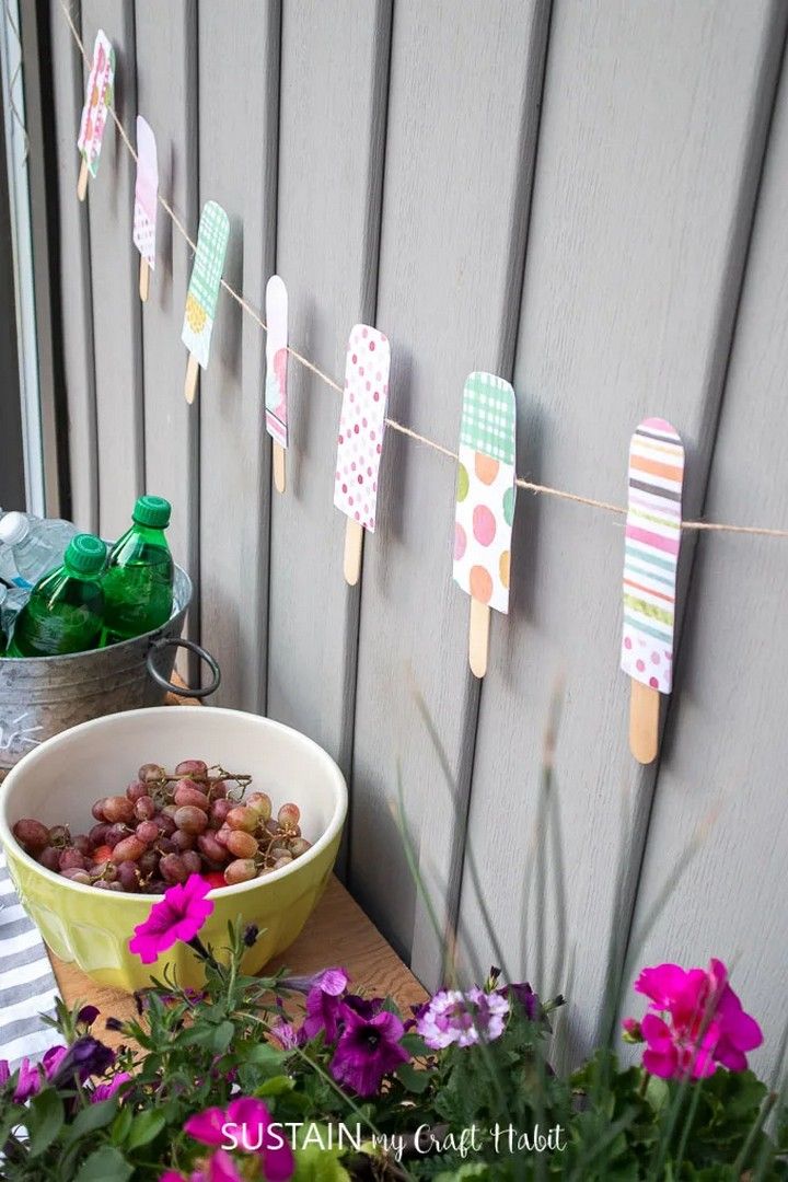 Colorful Summer Garland with Paper Popsicles