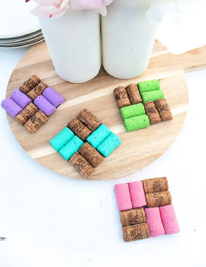 Colorful Wine Cork Coaster Idea