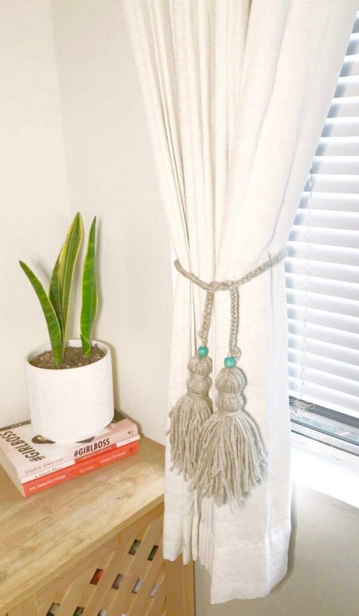 DIY Braided Yarn Curtain Tie Backs With Tassels