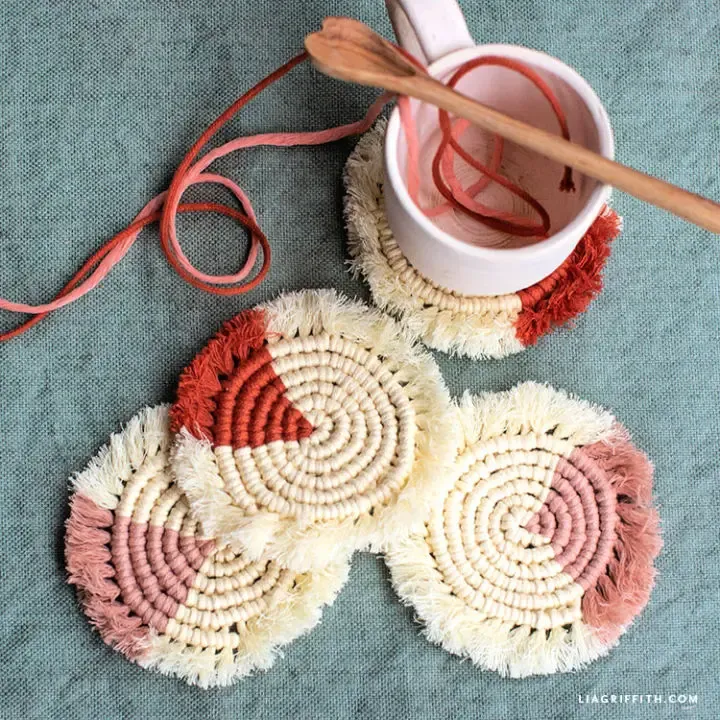 DIY Color Block Macrame Coasters