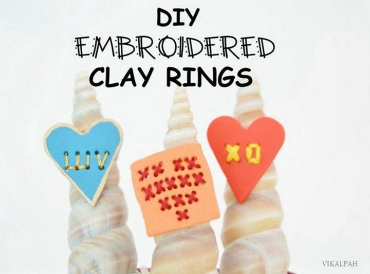 DIY Embroidered Clay Rings