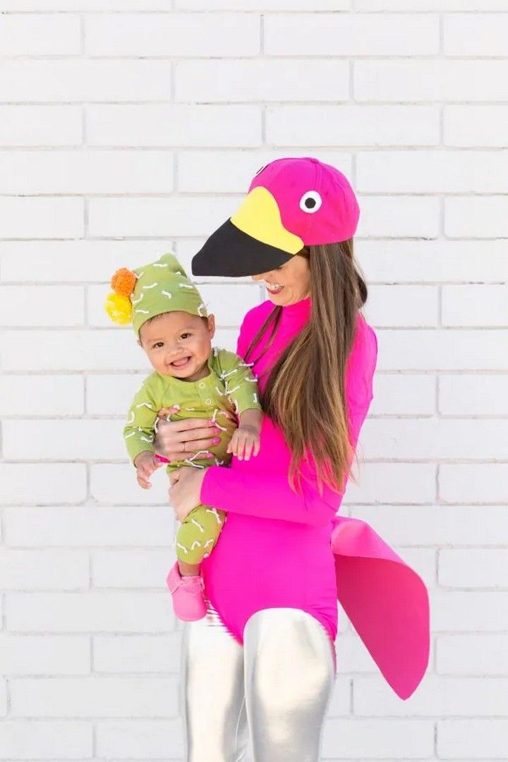 DIY Lawn Flamingo Costume + Cactus Baby Costume