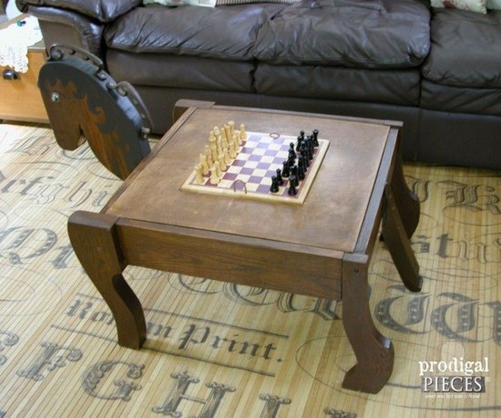  indoor chess Table From Reclaimed Rocking Chair