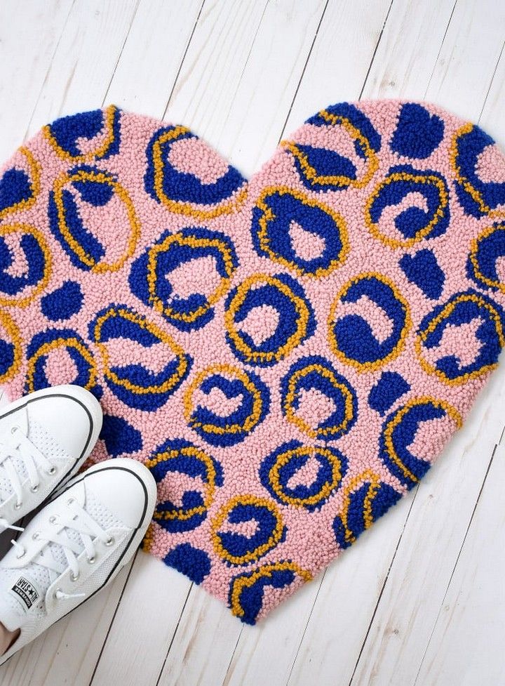 Heart Shaped Leopard Punch Needle Rug