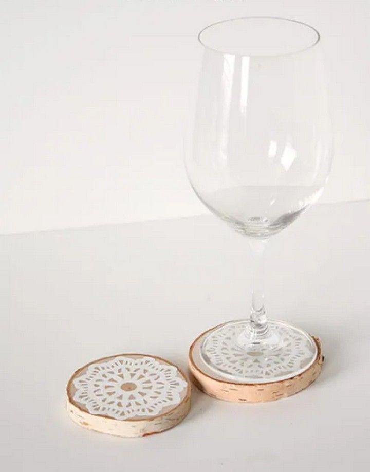 Lace Painted Wood Slice Coasters