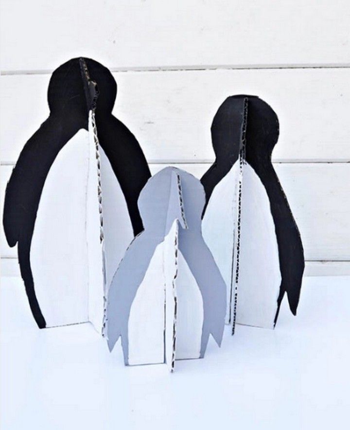 Upcycled Cardboard Penguin Family