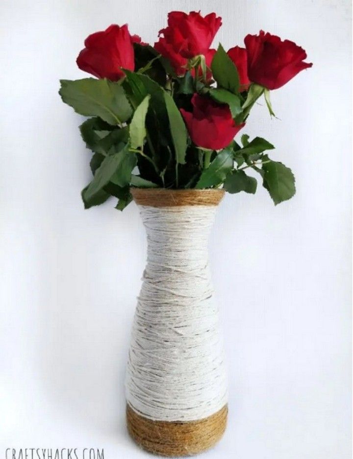 Yarn Wrapped Glass Vase